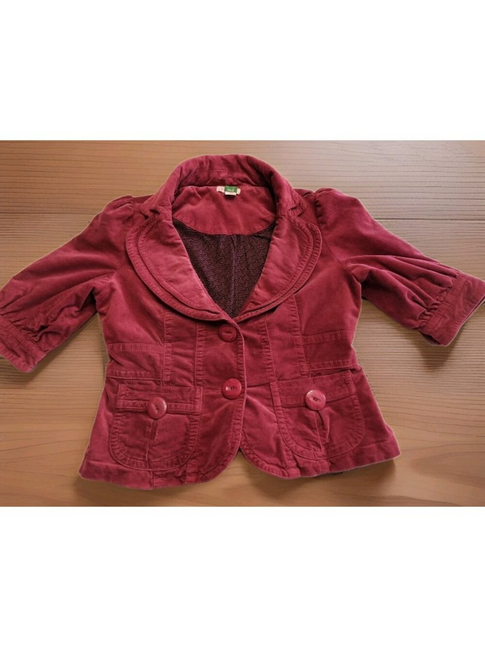 Red Corduroy Crop Jacket Women’s Small 3/4 Sleeve Big Button